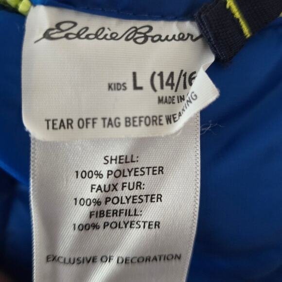 Eddie Bauer BOYS 2 Tone Reverable Sherpa Puffer Hooded Jacket L 14-16 - Picture 6 of 6